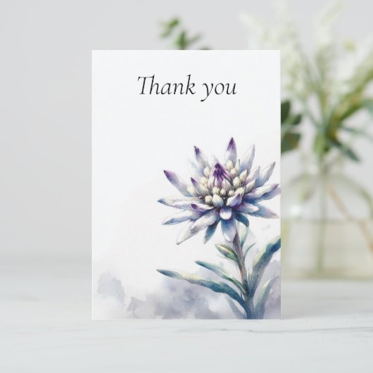 Lone Edelweiss Waterverf bedankkaart (Staand voorkant)