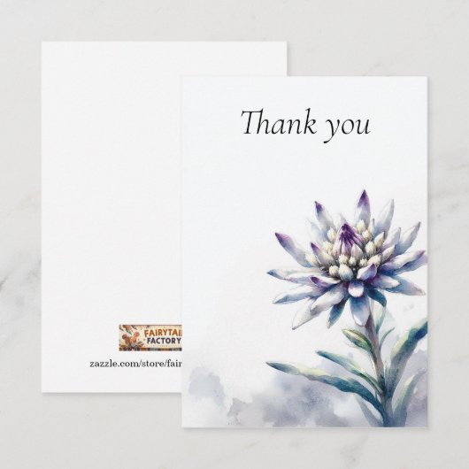 Lone Edelweiss Waterverf bedankkaart (Voorkant / Achterkant)