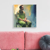 lone figure seated sparsely furnished room.... canvas afdruk (Insitu (Woonkamer))