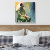 lone figure seated sparsely furnished room.... canvas afdruk (Insitu (Slaapkamer))