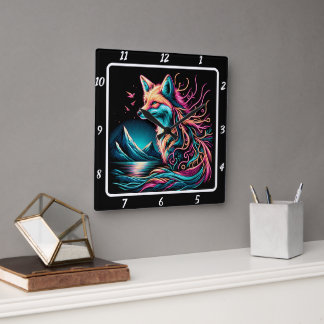 Lone Fox in de hooglanden Vierkante Klok