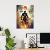 Lone Ghost Ronin – Spectraal Samurai Vuur & Schadu Poster (Thuiskantoor)