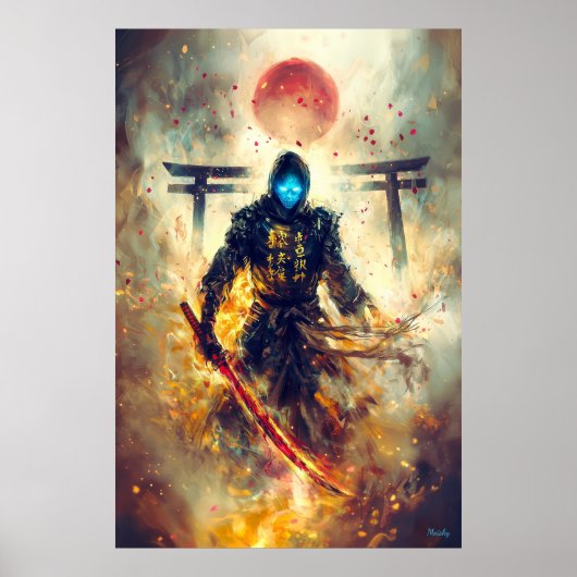 Lone Ghost Ronin – Spectral Samurai Fire & Shadows Poster (Voorkant)