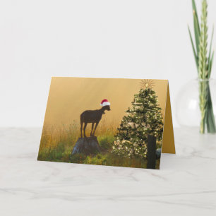 Lone Goat Bewondert bij Kerstboom Feestdagen Kaart