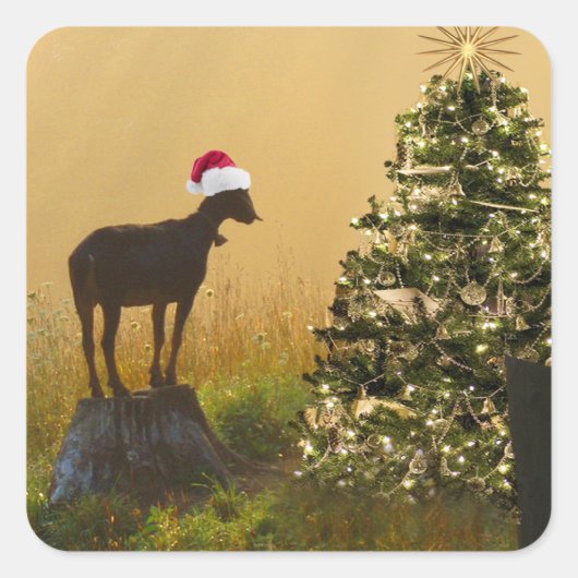 Lone Goat Bewondert bij Kerstboom Vierkante Sticker (Voorkant)