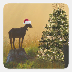 Lone Goat Bewondert bij Kerstboom Vierkante Sticker