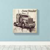 "Lone Hauler – Bold Charcoal Bobtail Truck Art Pro Canvas Afdruk (Insitu (Houten vloer))
