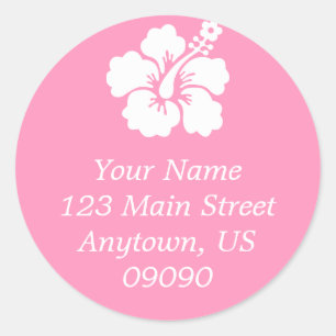 Lone Hibiscus Bloem Adreslabel (roze) Ronde Sticker
