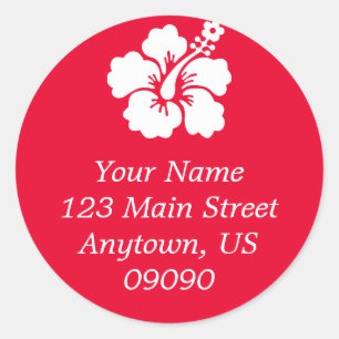 Lone Hibiscus Flower Address Label (rood)