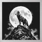 Lone Howl: Wolf en Full Moon houtskoolkunst Poster (Voorkant)