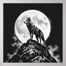 Lone Howl: Wolf en Full Moon houtskoolkunst