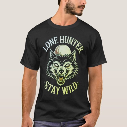 Lone Hunter Stay Wild - Traditional Old School Wol T-shirt (Voorkant)