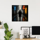Lone Neon Walker - Film Noir Pastel Style Poster (Thuiskantoor)