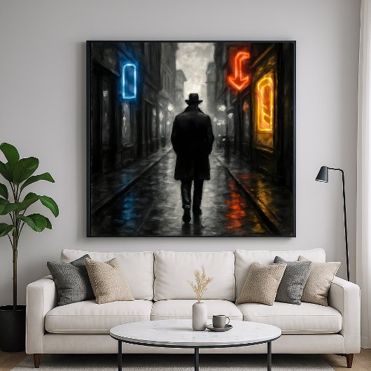 Lone Neon Walker - Film Noir Pastel Style Poster