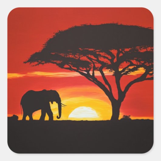 Lone Olifant in Afrikaanse zonsondergang Vierkante Sticker (Voorkant)