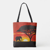 Lone Olifant in een Afrikaanse zonsondergang Tote Bag (Achterkant)