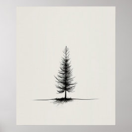 Lone Pine Tree moderne zwarte lijn kunst minimalis Poster