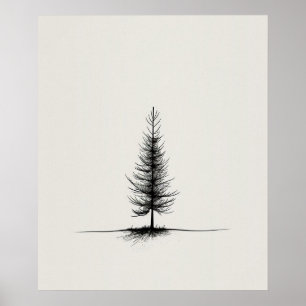 Lone Pine Tree moderne zwarte lijn kunst minimalis Poster