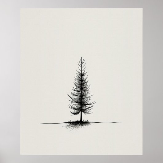 Lone Pine Tree moderne zwarte lijn kunst minimalis Poster (Voorkant)