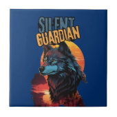 Lone Protector: Blauwe Wolf in een zonsondergang Tegeltje (Voorkant)