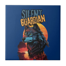 Lone Protector: Blauwe Wolf in een zonsondergang Tegeltje