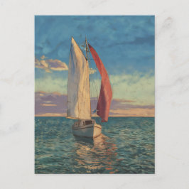Lone Sailboat - Impressionism Style Seascape Art Briefkaart