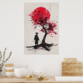  Lone Samurai – Red Sun Japanese Ink Art Poster (Keuken)