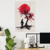  Lone Samurai – Red Sun Japanese Ink Art Poster (Thuiskantoor)