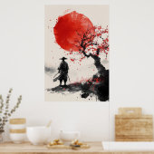 Lone Samurai – Red Sun Japanese Ink Art Poster (Keuken)
