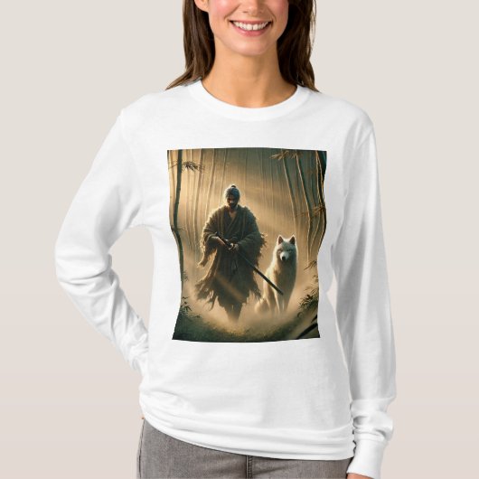 Lone Samurai & White Wolf ⚔️🐺 – Epic Fantasy T-Sh T-shirt (Voorkant)
