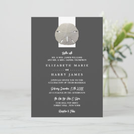 Lone Sand Dollar - Charcoal Gray - Beach Wedding Kaart