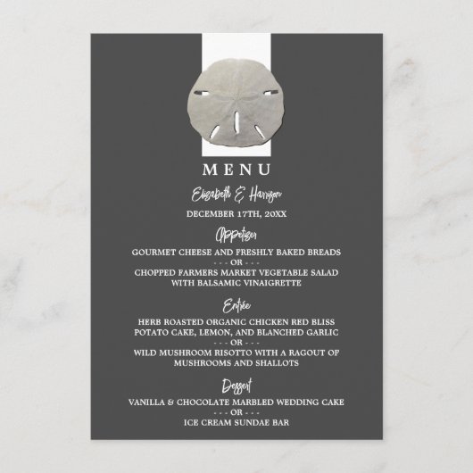 Lone Sand Dollar - Charcoal Gray - Beach Wedding Menu (Voorkant)
