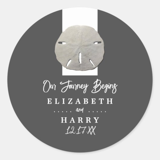 Lone Sand Dollar - Charcoal Gray - Beach Wedding Ronde Sticker (Voorkant)