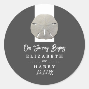 Lone Sand Dollar - Charcoal Gray - Beach Wedding Ronde Sticker