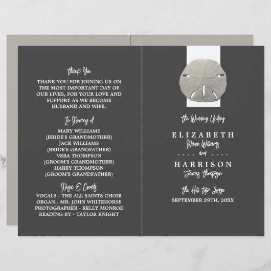 Lone Sand Dollar, Charcoal Gray, Wedding Program (Voorkant / Achterkant)