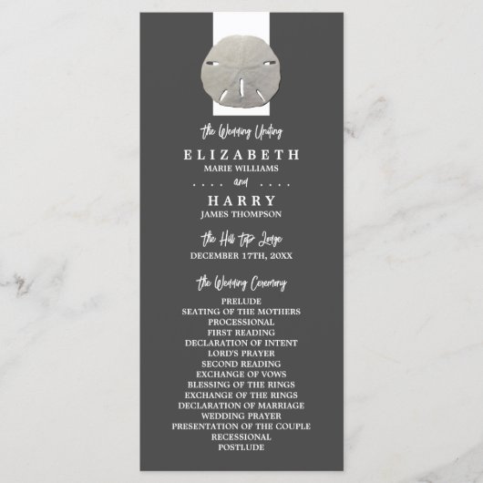 Lone Sand Dollar, Charcoal Gray, Wedding Program Programmakaart (Voorkant)