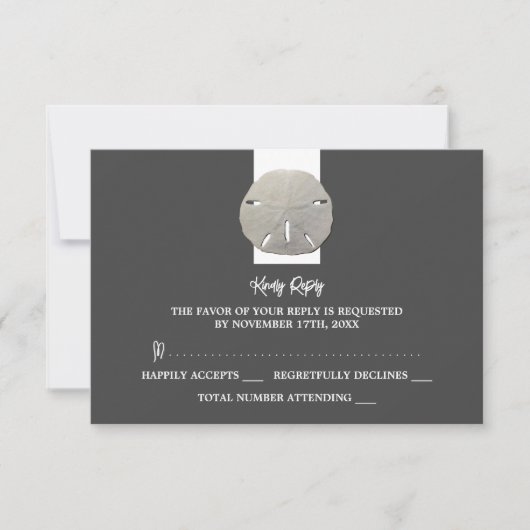 Lone Sand Dollar - Charcoal Gray - Wedding RSVP Kaartje (Voorkant)