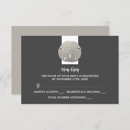Lone Sand Dollar - Charcoal Gray - Wedding RSVP Kaartje (Voorkant / Achterkant)