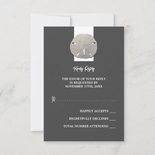 Lone Sand Dollar - Houtskool Grijs - Bruiloft RSVP Kaartje (Voorkant)