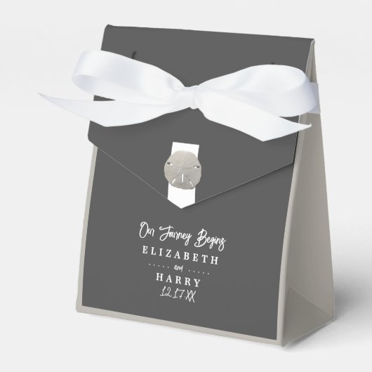 Lone Sand Dollar - Houtskool Grijs - Strand Bruilo Bedankdoosjes (Voorkant Zijde)