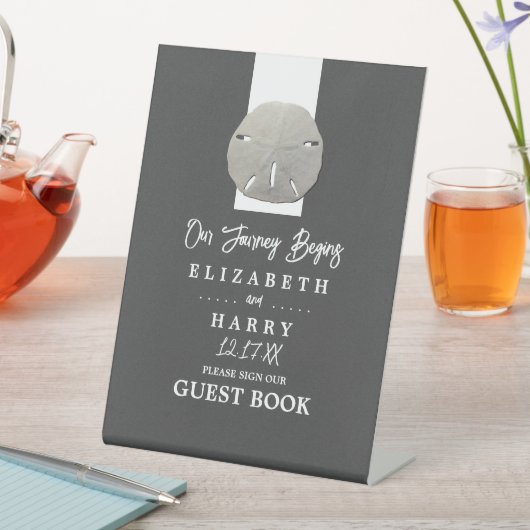 Lone Sand Dollar - Houtskool Grijs - Strand Bruilo Reclamebord Met Voetstuk (Insitu)