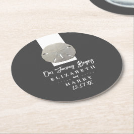 Lone Sand Dollar - Houtskool Grijs - Strand Bruilo Ronde Kartonnen Onderzetter