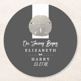 Lone Sand Dollar - Houtskool Grijs - Strand Bruilo Ronde Kartonnen Onderzetter