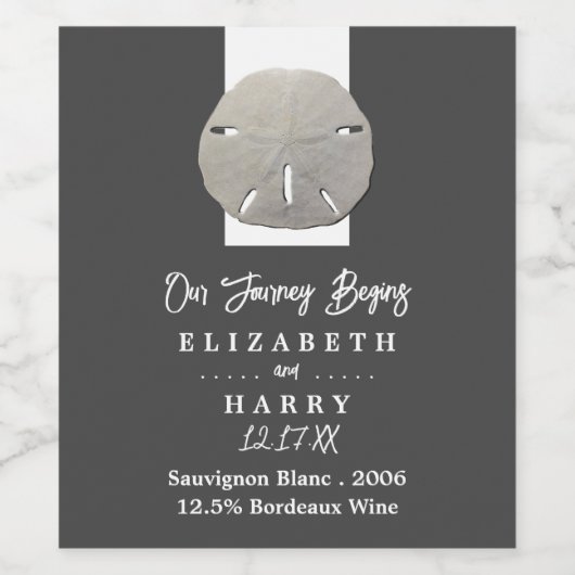 Lone Sand Dollar - Houtskool Grijs - Strand Bruilo Wijn Etiket (Enkel label)