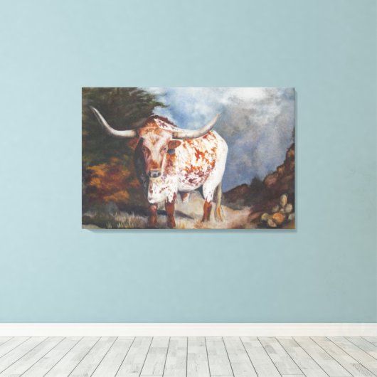 Lone Star Longhorn Canvas Afdruk (Insitu (Houten vloer))
