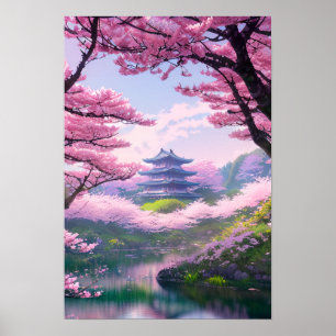 Lone tempel, Lente Landscape Poster