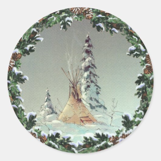 LONE TIPI & WREATH by SHARON SHARPE Ronde Sticker (Voorkant)