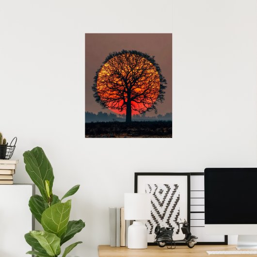 Lone Tree at Sunset Poster (Thuiskantoor)