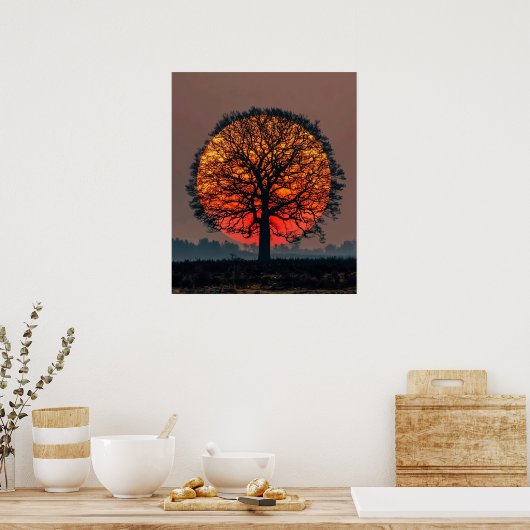 Lone Tree at Sunset Poster (Keuken)