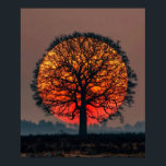 Lone Tree at Sunset Poster<br><div class="desc">This artwork features the silhouette of a lone tree standing against a large, warm-toned sun at sunset. The strong contrast between the dark tree and the glowing sky creates a striking and contemplative scene, symbolizing the passage of time, the quiet end of the day, and the silent connection between nature...</div>